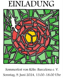 Koeln Barcelona Sommerfest 2024 Einladung mit Illustration von Mathias Weber
